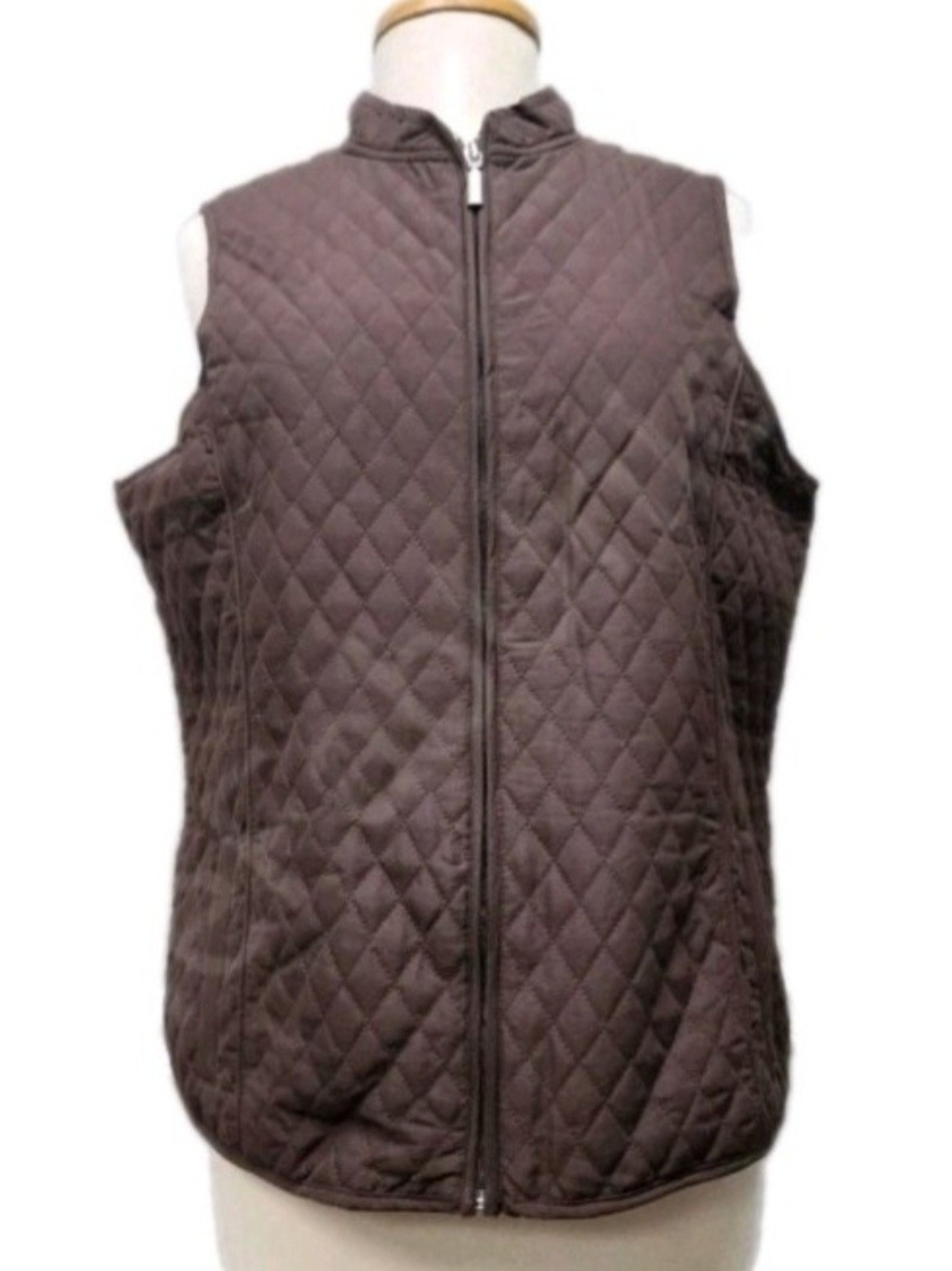 Jane Ashley Casual Women's Quilted Full Zip Up Puffer Vest Size Large Brown